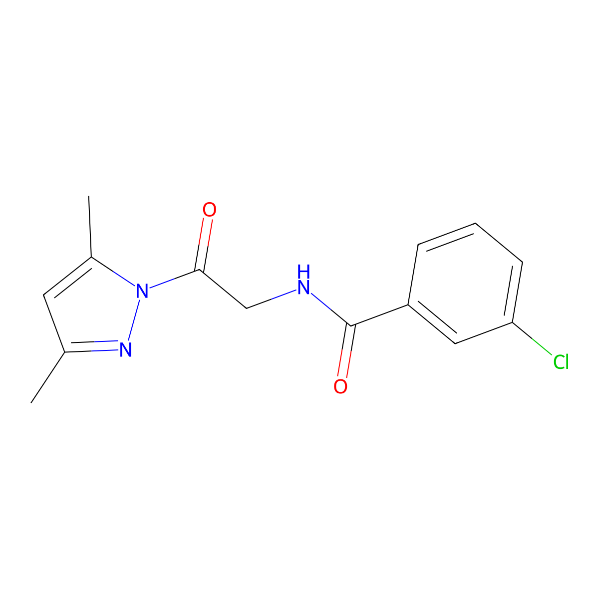 3-Chloro-N-(2-(3,5-dimethyl-1H-pyrazol-1-yl)-2-oxoethyl)benzamide molecular structure, CAS 312601-47-1
