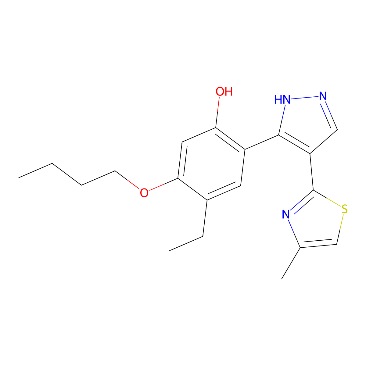 5-butoxy-4-ethyl-2-[4-(4-methyl-1,3-thiazol-2-yl)-1H-pyrazol-3-yl]phenol molecular structure, CAS 312601-57-3