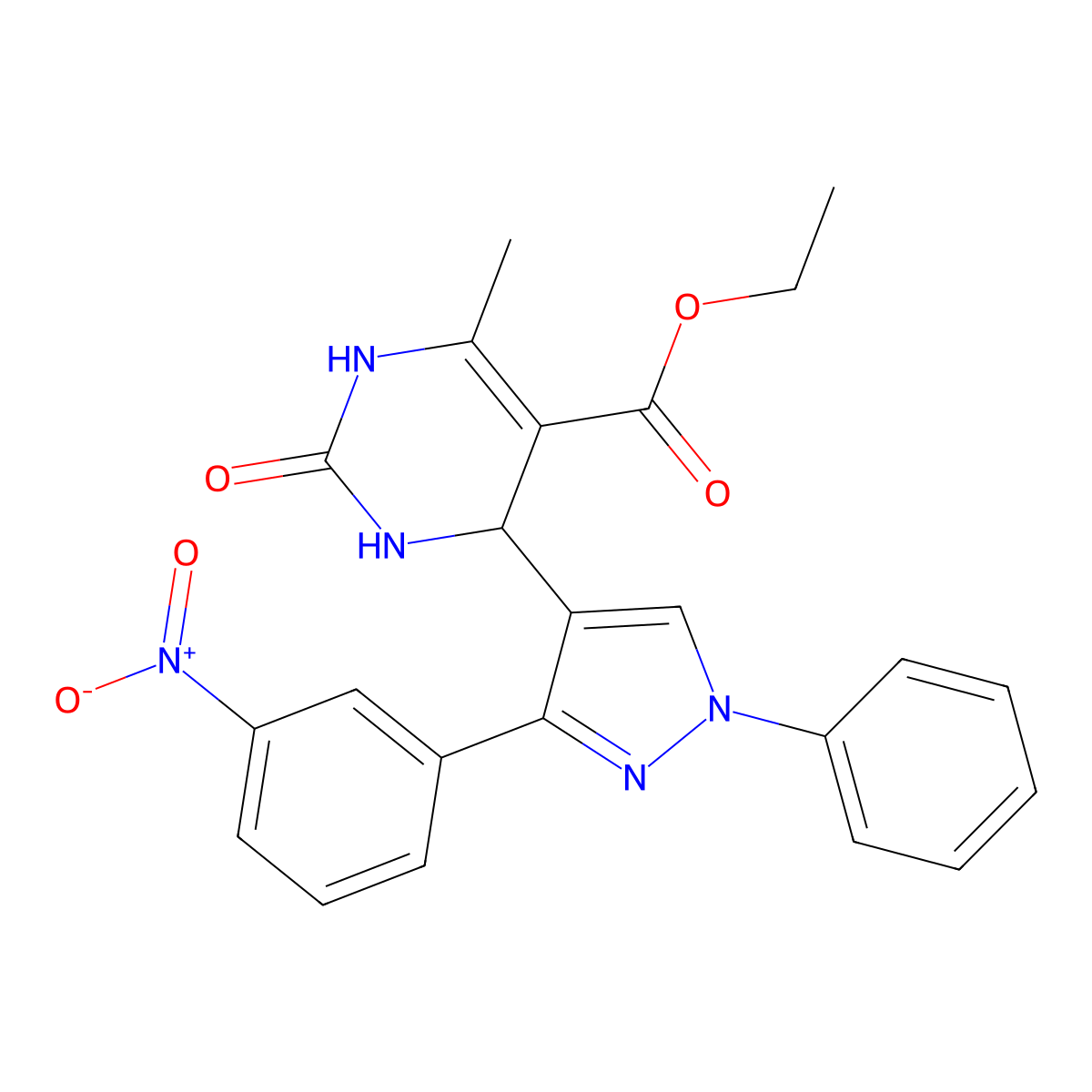 ethyl 6-methyl-4-[3-(3-nitrophenyl)-1-phenylpyrazol-4-yl]-2-oxo-3,4-dihydro-1H-pyrimidine-5-carboxylate molecular structure, CAS 312601-68-6