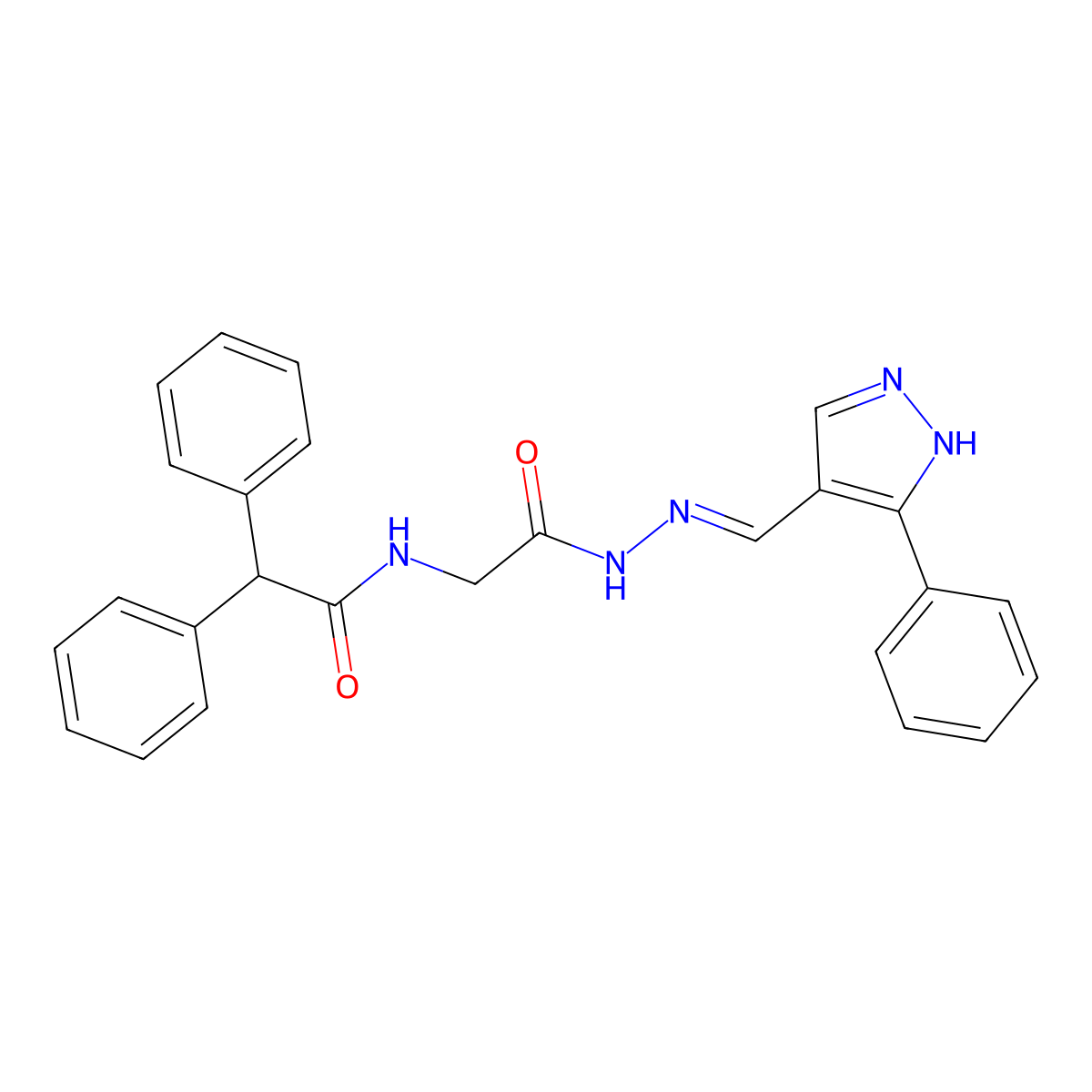 Glycine, N-(diphenylacetyl)-, [(3-phenyl-1H-pyrazol-4-yl)methylene]hydrazide molecular structure, CAS 312601-71-1