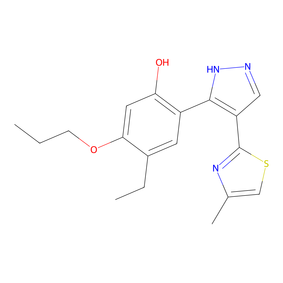 4-ethyl-2-[4-(4-methyl-1,3-thiazol-2-yl)-1H-pyrazol-3-yl]-5-propoxyphenol molecular structure, CAS 312601-81-3