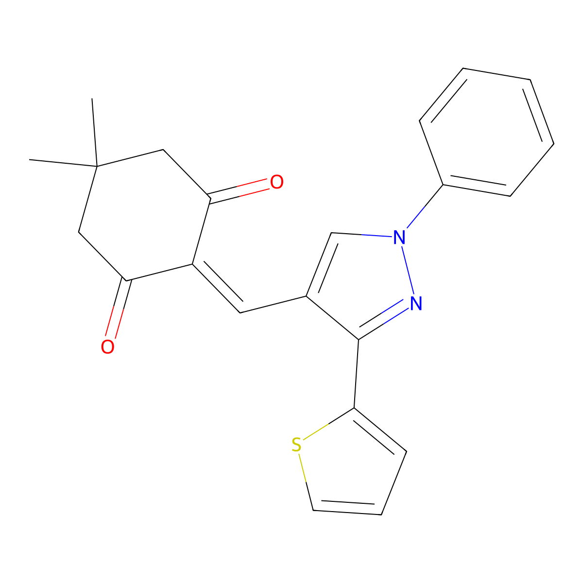 5,5-dimethyl-2-{[1-phenyl-3-(2-thienyl)-1H-pyrazol-4-yl]methylene}-1,3-cyclohexanedione molecular structure, CAS 312601-85-7