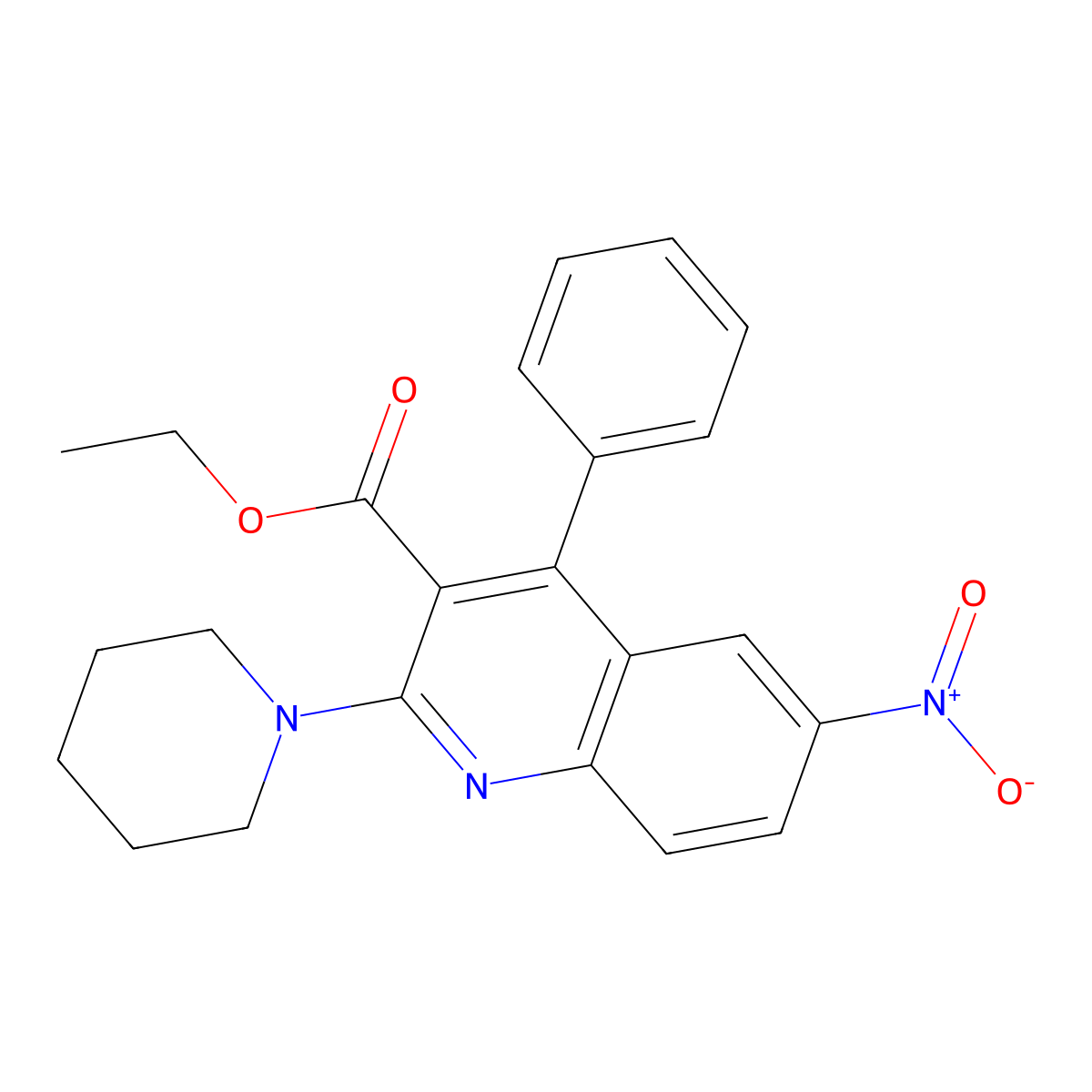 Ethyl 6-nitro-4-phenyl-2-(1-piperidinyl)-3-quinolinecarboxylate molecular structure, CAS 312604-01-6