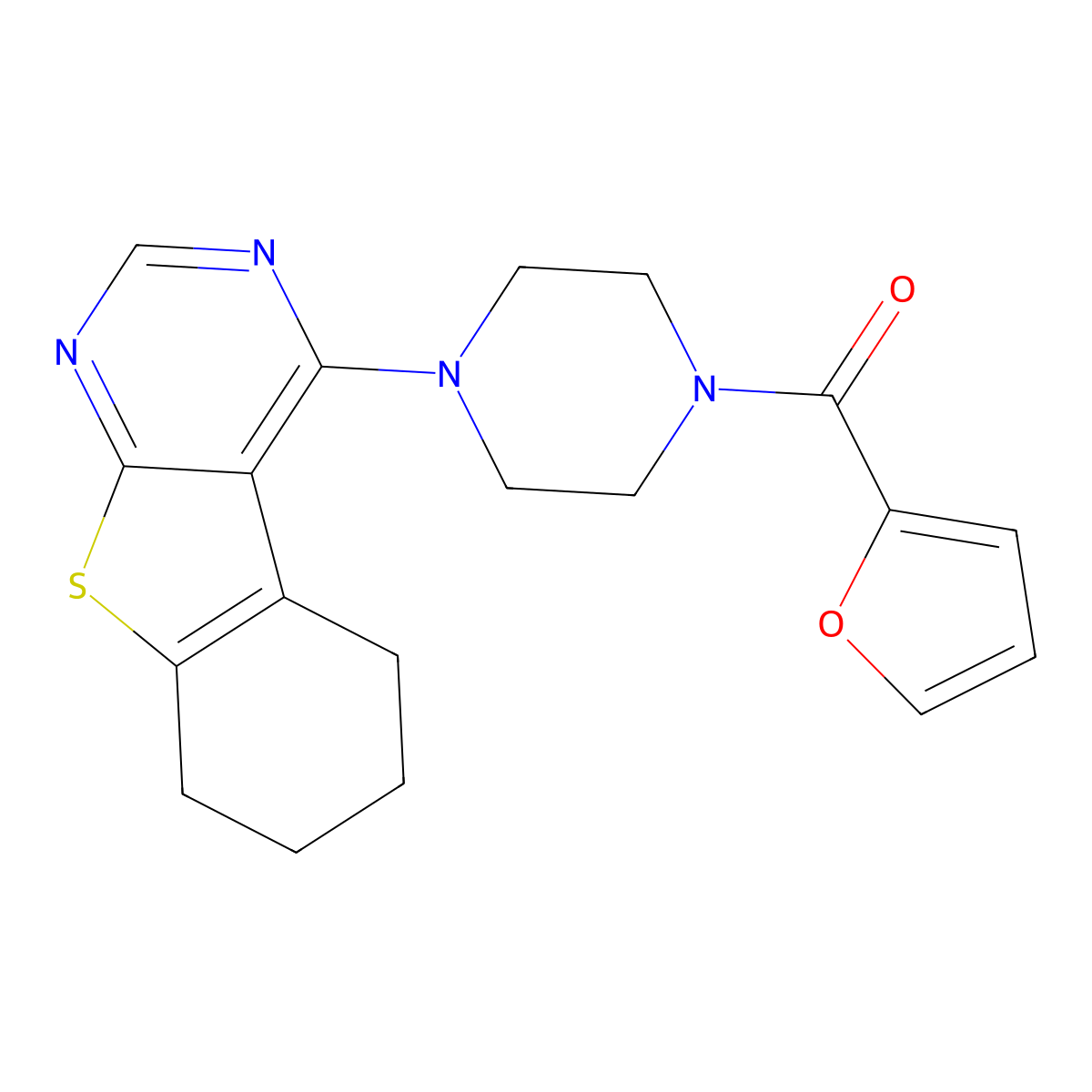 Furan-2-yl[4-(5,6,7,8-tetrahydro[1]benzothieno[2,3-d]pyrimidin-4-yl)piperazin-1-yl]methanone molecular structure, CAS 312604-02-7