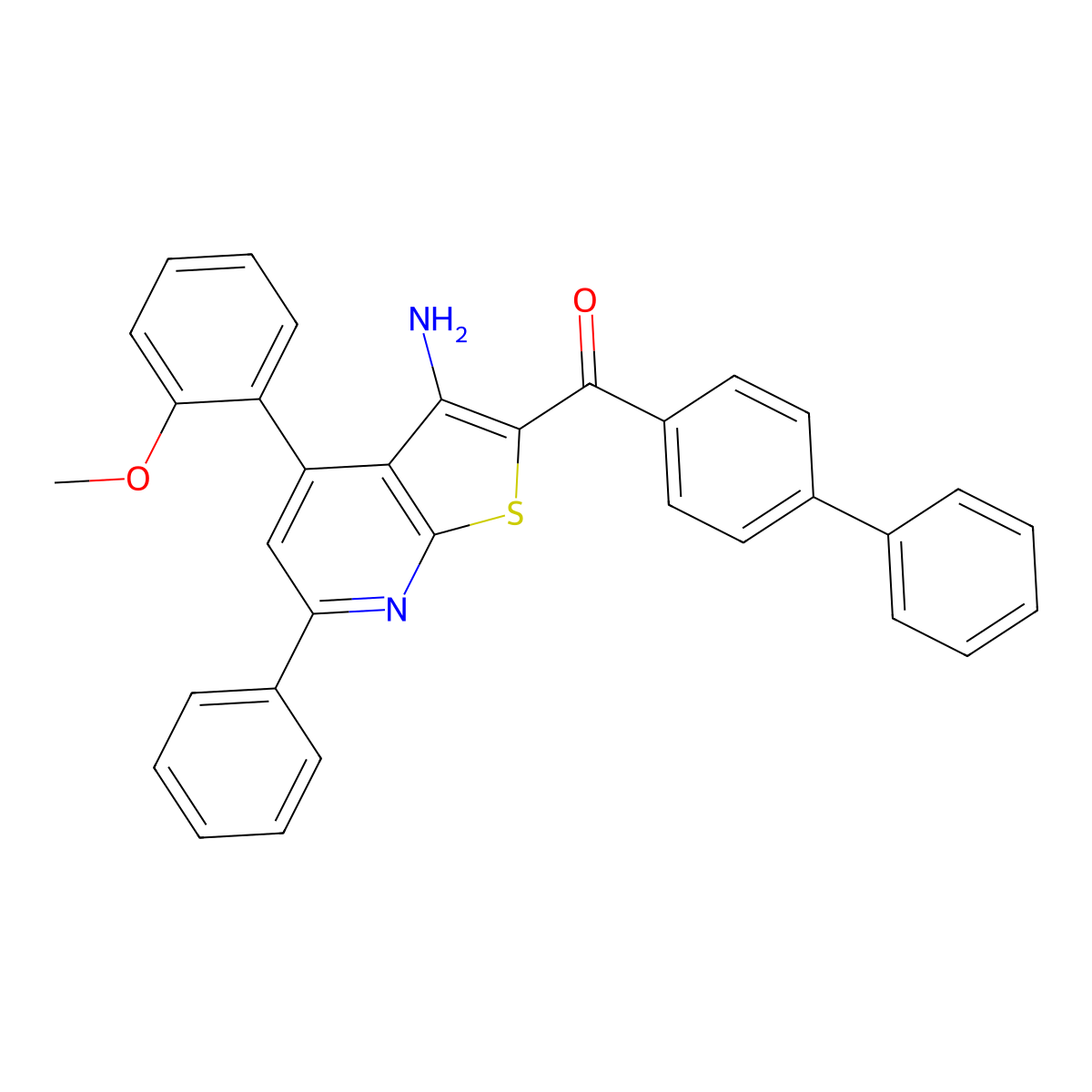 [3-Amino-4-(2-methoxyphenyl)-6-phenylthieno[2,3-b]pyridin-2-yl]-(4-phenylphenyl)methanone molecular structure, CAS 312604-13-0