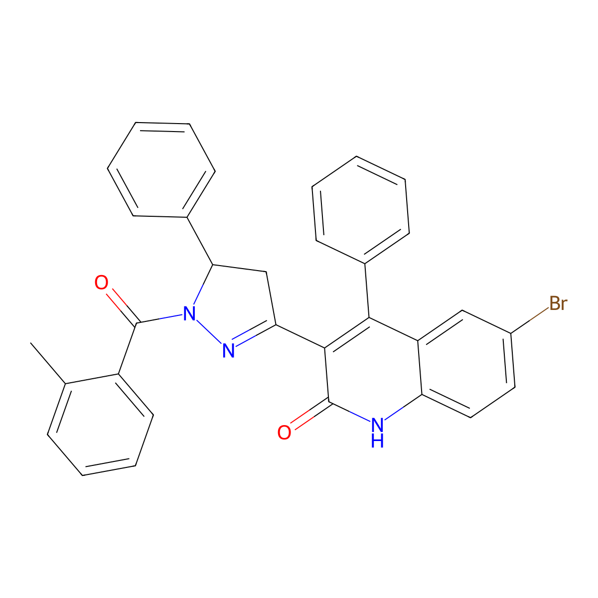 6-bromo-3-(1-(2-methylbenzoyl)-5-phenyl-4,5-dihydro-1H-pyrazol-3-yl)-4-phenylquinolin-2(1H)-one molecular structure, CAS 312604-38-9
