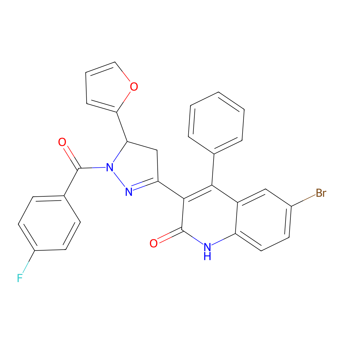 6-bromo-3-(1-(4-fluorobenzoyl)-5-(furan-2-yl)-4,5-dihydro-1H-pyrazol-3-yl)-4-phenylquinolin-2(1H)-one molecular structure, CAS 312604-40-3