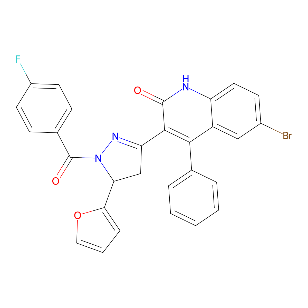 6-bromo-3-(1-(4-fluorobenzoyl)-5-(furan-2-yl)-4,5-dihydro-1H-pyrazol-3-yl)-4-phenylquinolin-2(1H)-one molecular structure, CAS 312604-40-3