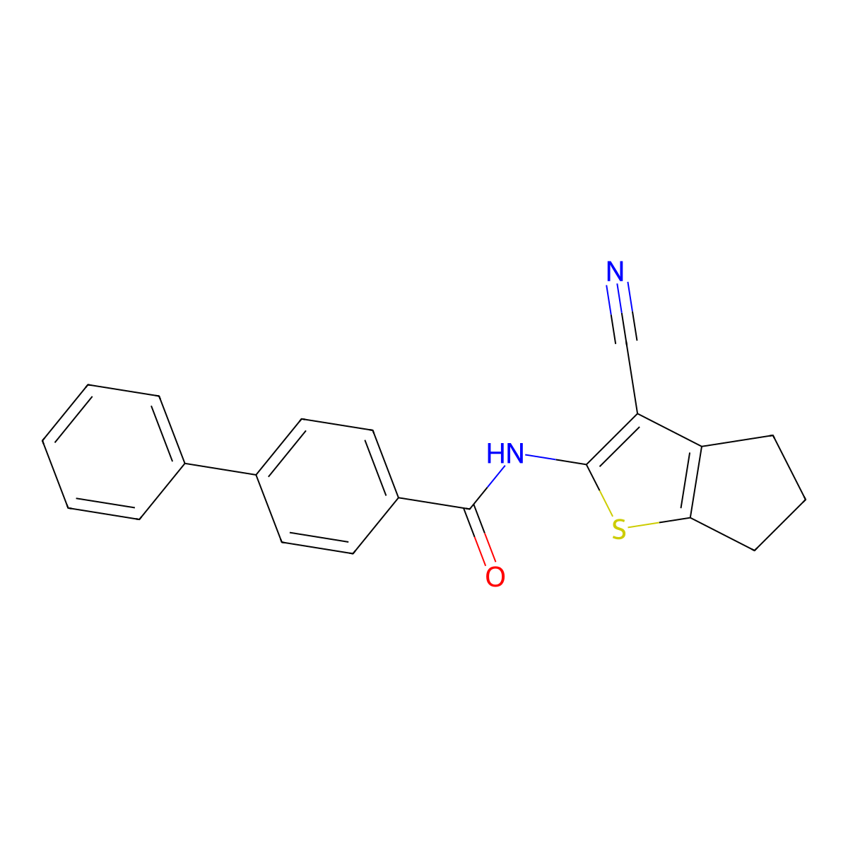 N-(3-cyano-5,6-dihydro-4H-cyclopenta[b]thiophen-2-yl)-4-phenylbenzamide molecular structure, CAS 312604-54-9