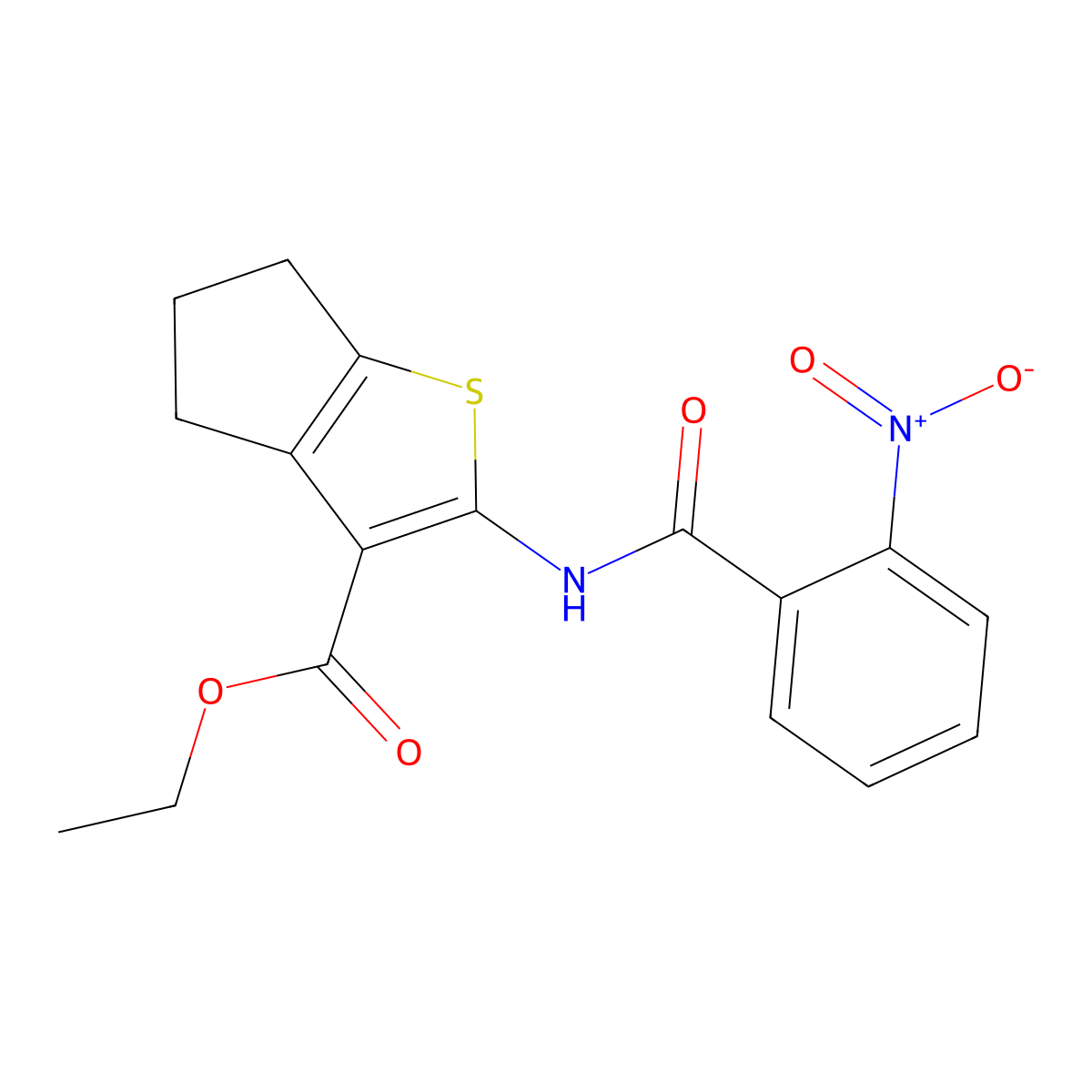 ethyl 2-[(2-nitrobenzoyl)amino]-5,6-dihydro-4H-cyclopenta[b]thiophene-3-carboxylate molecular structure, CAS 312604-55-0