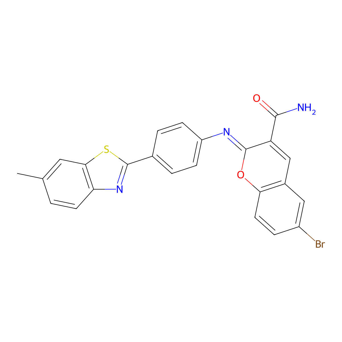 (2Z)-6-bromo-2-{[4-(6-methyl-1,3-benzothiazol-2-yl)phenyl]imino}-2H-chromene-3-carboxamide molecular structure, CAS 312604-70-9