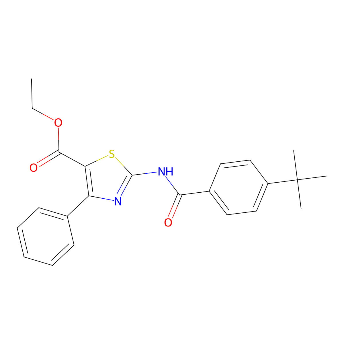 Ethyl 2-(4-(tert-butyl)benzamido)-4-phenylthiazole-5-carboxylate molecular structure, CAS 312604-99-2