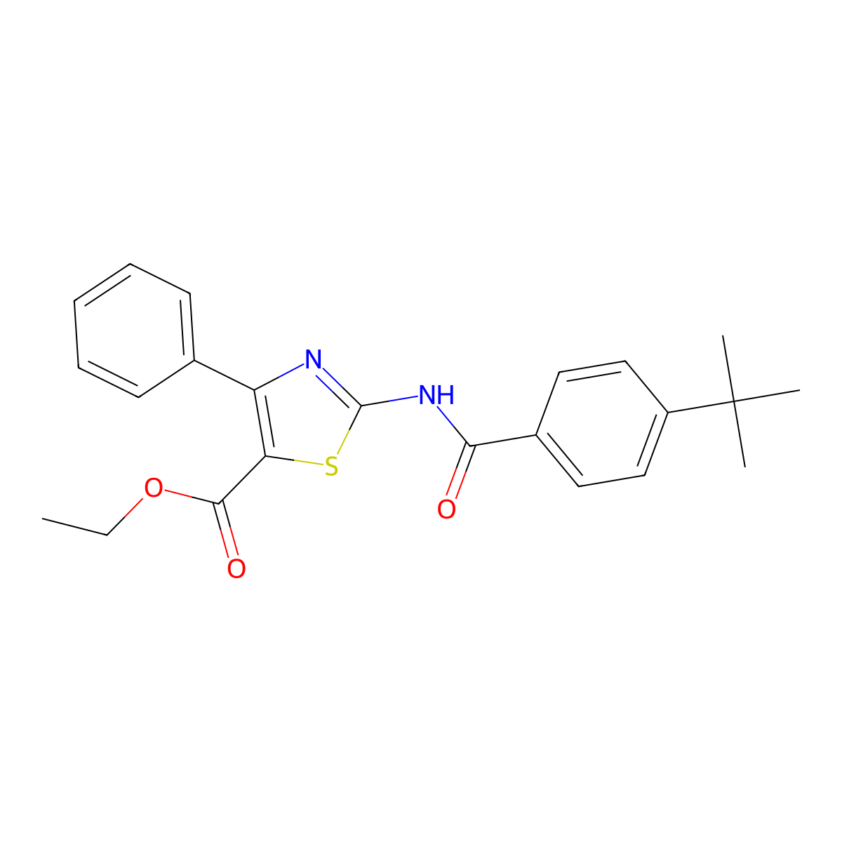 Ethyl 2-(4-(tert-butyl)benzamido)-4-phenylthiazole-5-carboxylate molecular structure, CAS 312604-99-2