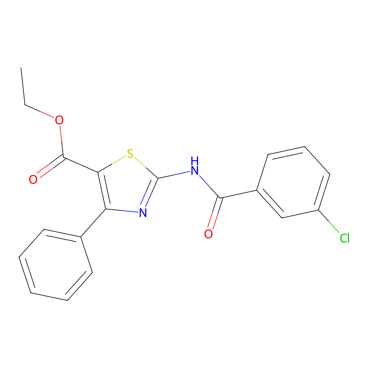 Ethyl 2-(3-chlorobenzamido)-4-phenylthiazole-5-carboxylate molecular structure, CAS 312605-01-9