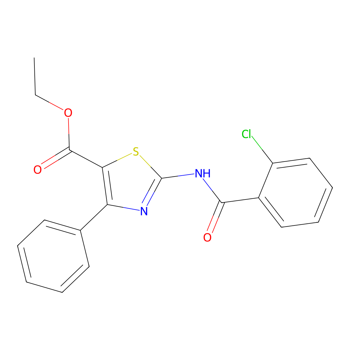Ethyl 2-(2-chlorobenzamido)-4-phenylthiazole-5-carboxylate molecular structure, CAS 312605-02-0