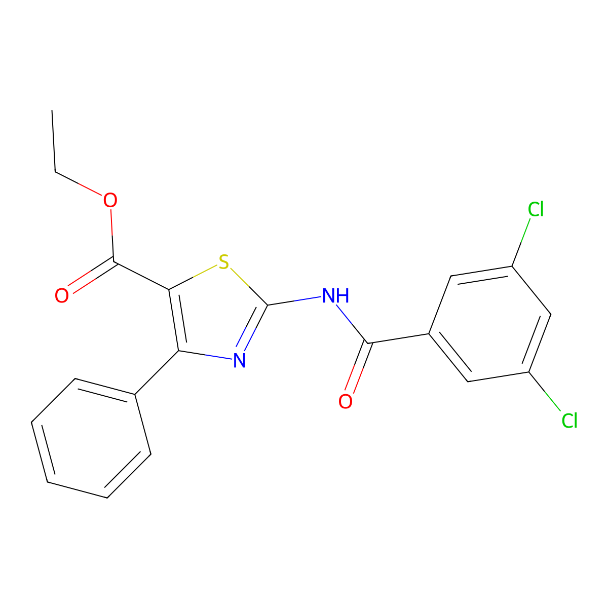 Ethyl 2-(3,5-dichlorobenzamido)-4-phenylthiazole-5-carboxylate molecular structure, CAS 312605-05-3