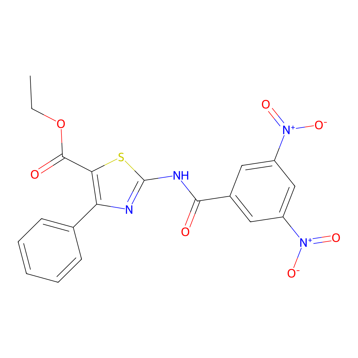 Ethyl 2-(3,5-dinitrobenzamido)-4-phenyl-1,3-thiazole-5-carboxylate molecular structure, CAS 312605-08-6