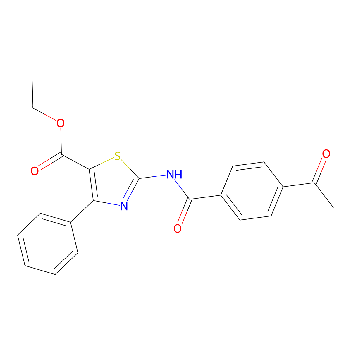 Ethyl 2-(4-acetylbenzamido)-4-phenylthiazole-5-carboxylate molecular structure, CAS 312605-16-6