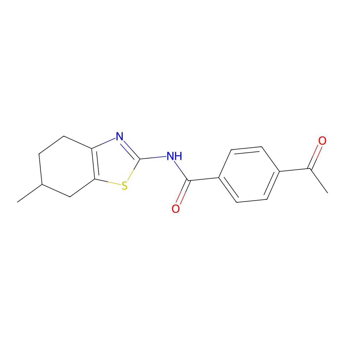 4-acetyl-N-(6-methyl-4,5,6,7-tetrahydro-1,3-benzothiazol-2-yl)benzamide molecular structure, CAS 312605-30-4