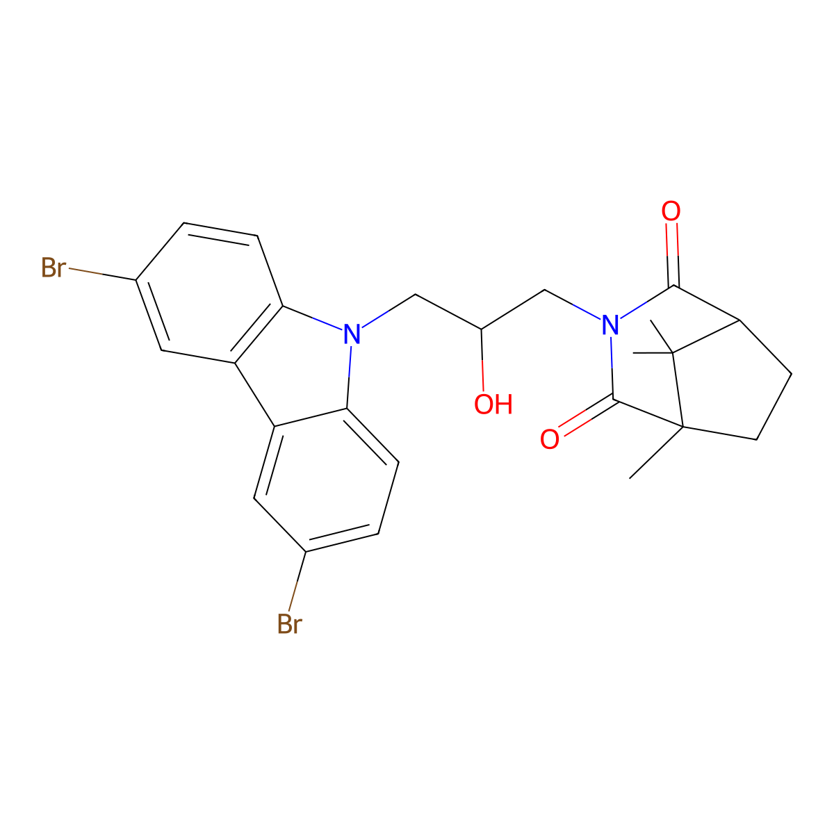 3-[3-(3,6-dibromo-9H-carbazol-9-yl)-2-hydroxypropyl]-1,8,8-trimethyl-3-azabicyclo[3.2.1]octane-2,4-dione molecular structure, CAS 312605-54-2