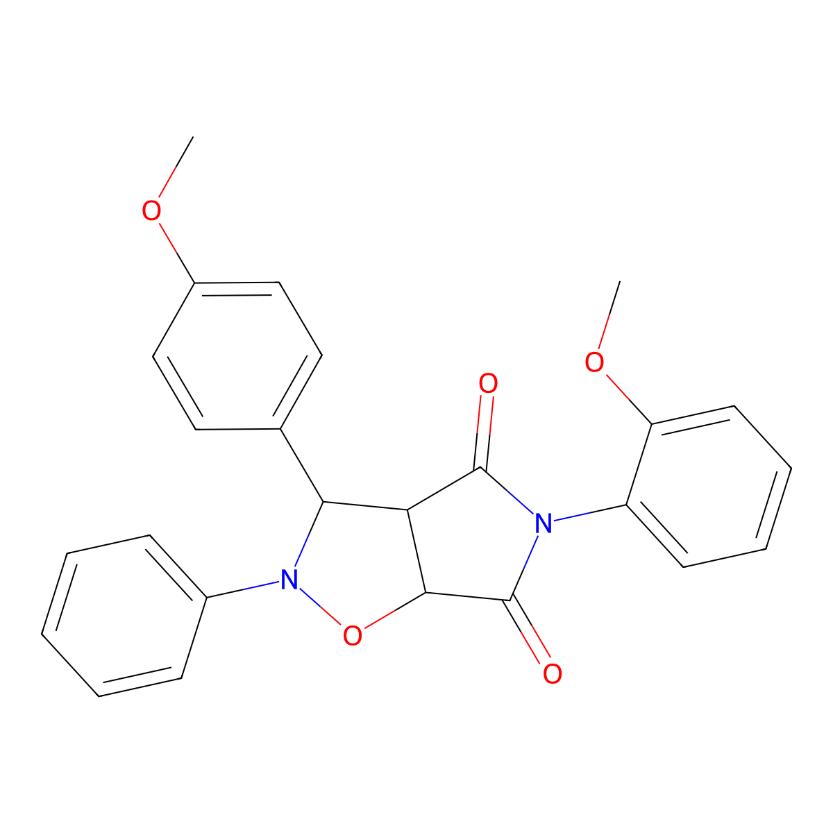 5-(2-methoxyphenyl)-3-(4-methoxyphenyl)-2-phenyl-hexahydro-2H-pyrrolo[3,4-d][1,2]oxazole-4,6-dione molecular structure, CAS 312605-61-1