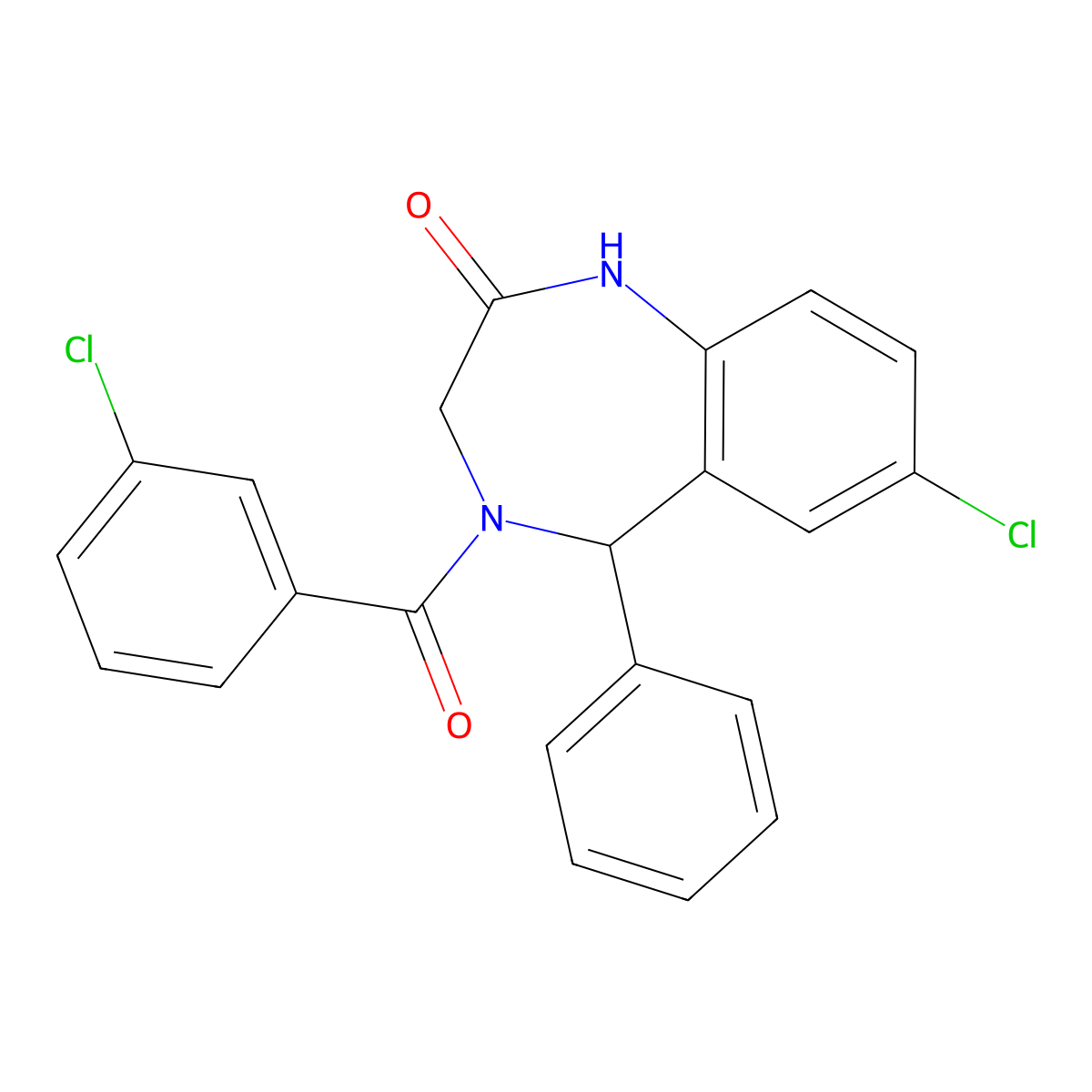 7-chloro-4-(3-chlorobenzoyl)-5-phenyl-4,5-dihydro-1H-benzo[e][1,4]diazepin-2(3H)-one molecular structure, CAS 312606-38-5