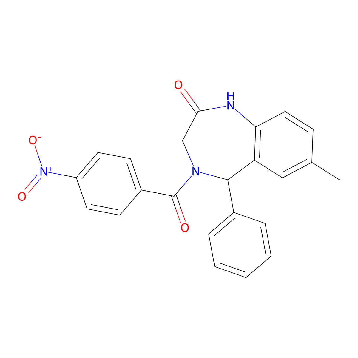7-methyl-4-(4-nitrobenzoyl)-5-phenyl-4,5-dihydro-1H-benzo[e][1,4]diazepin-2(3H)-one molecular structure, CAS 312606-58-9