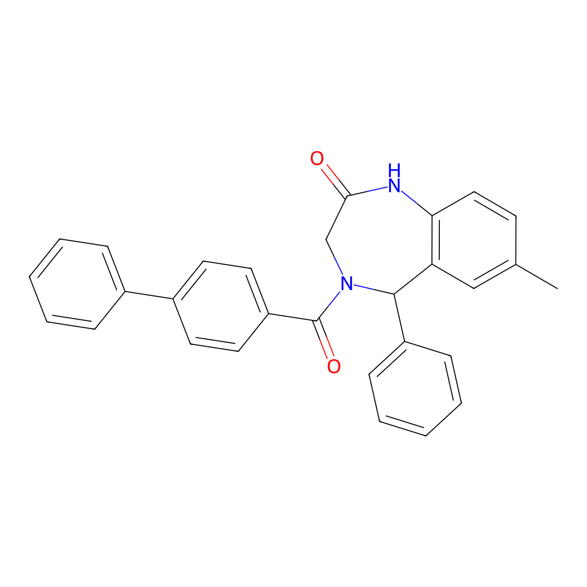 4-([1,1'-biphenyl]-4-carbonyl)-7-methyl-5-phenyl-4,5-dihydro-1H-benzo[e][1,4]diazepin-2(3H)-one molecular structure, CAS 312606-61-4