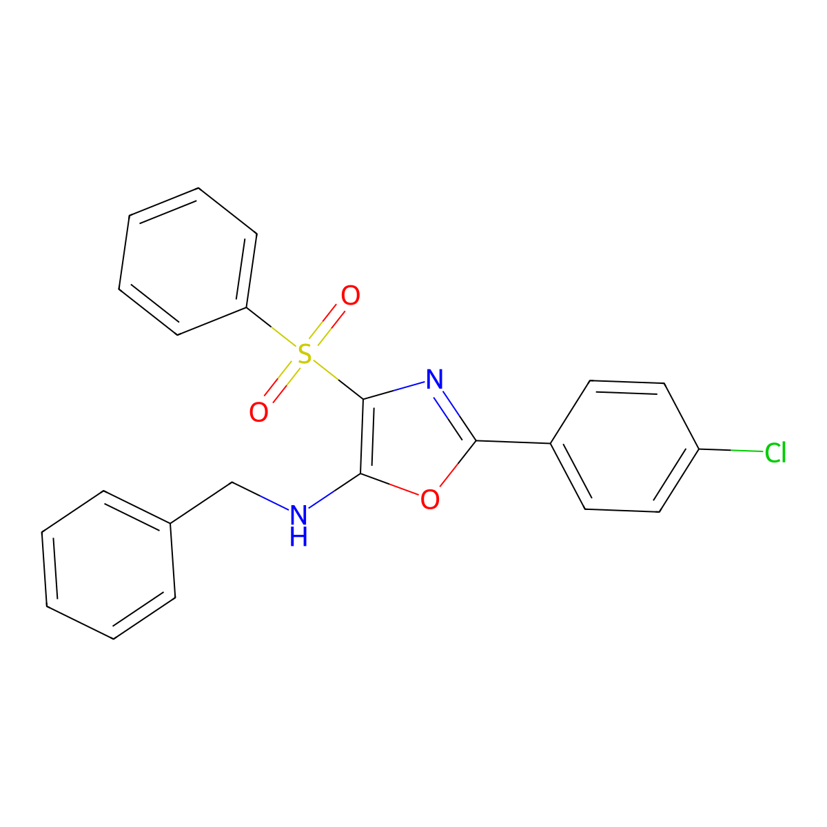 4-(benzenesulfonyl)-N-benzyl-2-(4-chlorophenyl)-1,3-oxazol-5-amine molecular structure, CAS 312606-67-0