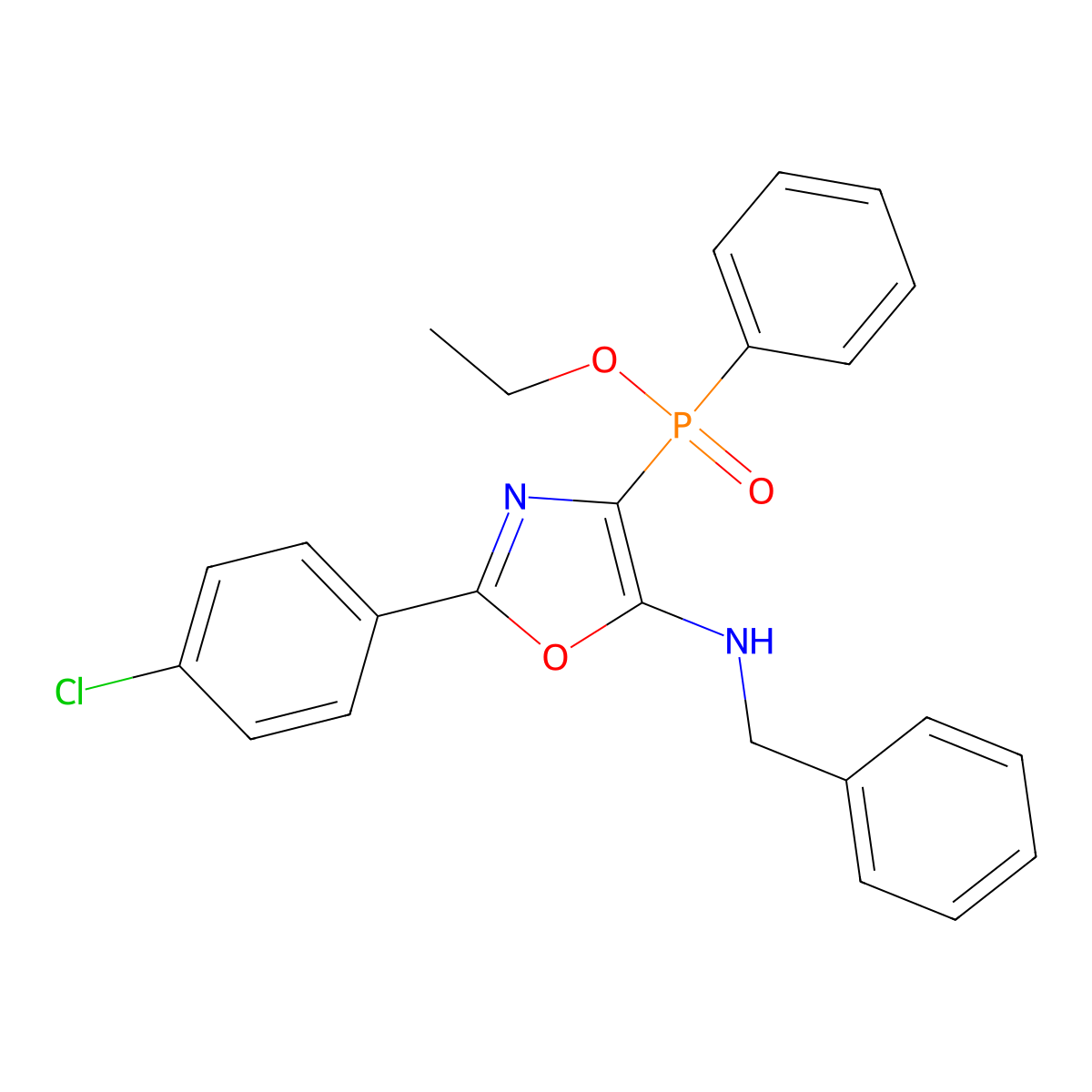 Ethyl (5-(benzylamino)-2-(4-chlorophenyl)oxazol-4-yl)(phenyl)phosphinate molecular structure, CAS 312606-70-5