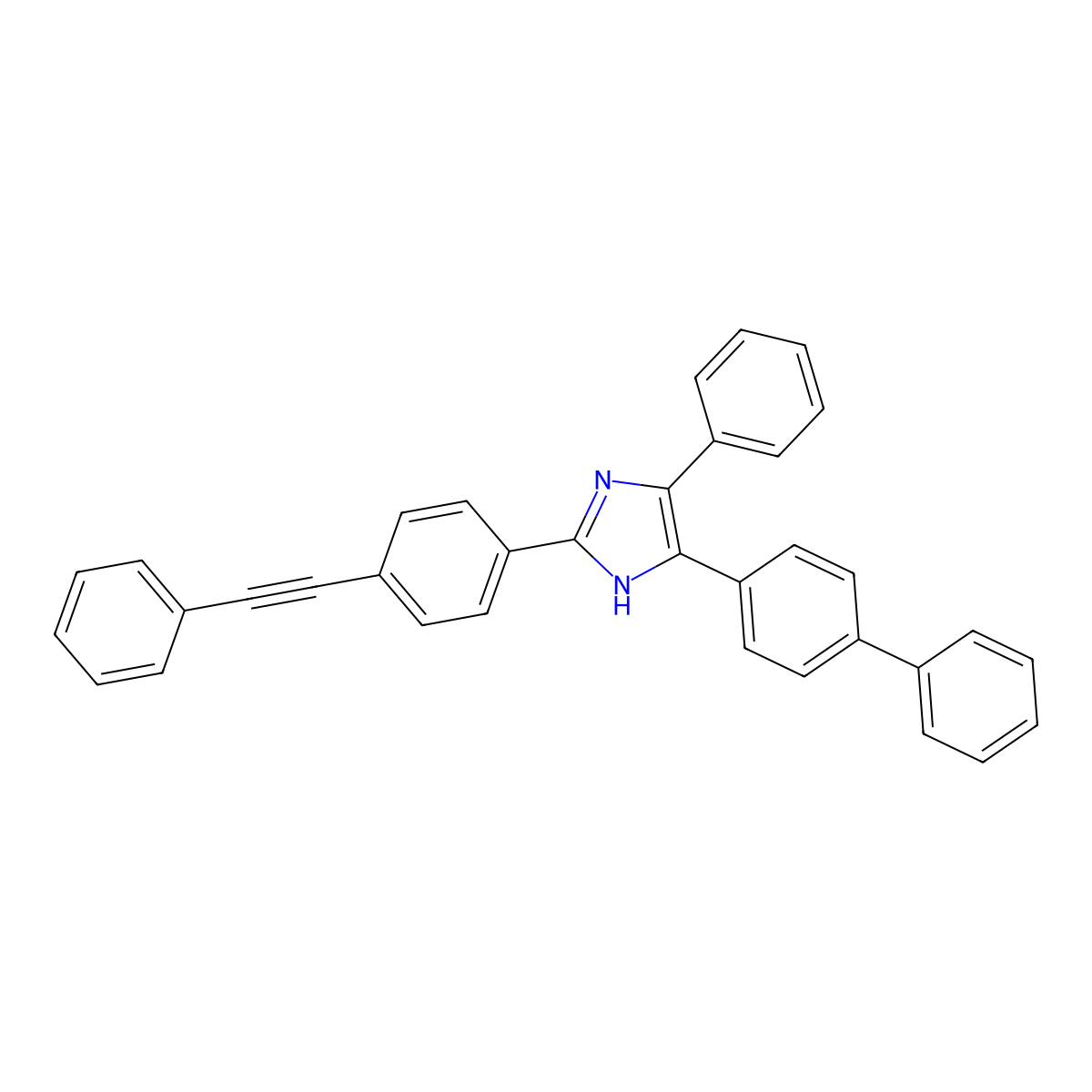 4-phenyl-2-[4-(2-phenylethynyl)phenyl]-5-(4-phenylphenyl)-1H-imidazole molecular structure, CAS 312607-09-3