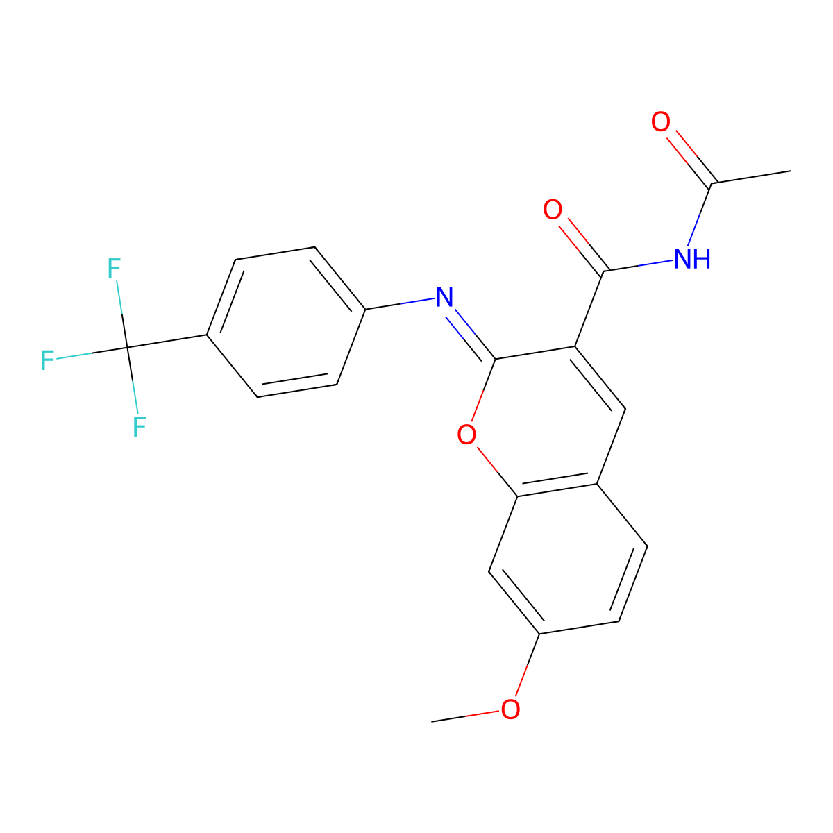 (2Z)-N-acetyl-7-methoxy-2-{[4-(trifluoromethyl)phenyl]imino}-2H-chromene-3-carboxamide molecular structure, CAS 312607-26-4