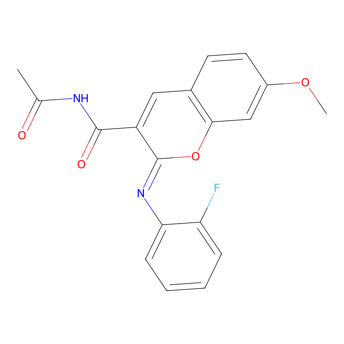 (2Z)-N-acetyl-2-[(2-fluorophenyl)imino]-7-methoxy-2H-chromene-3-carboxamide molecular structure, CAS 312607-27-5
