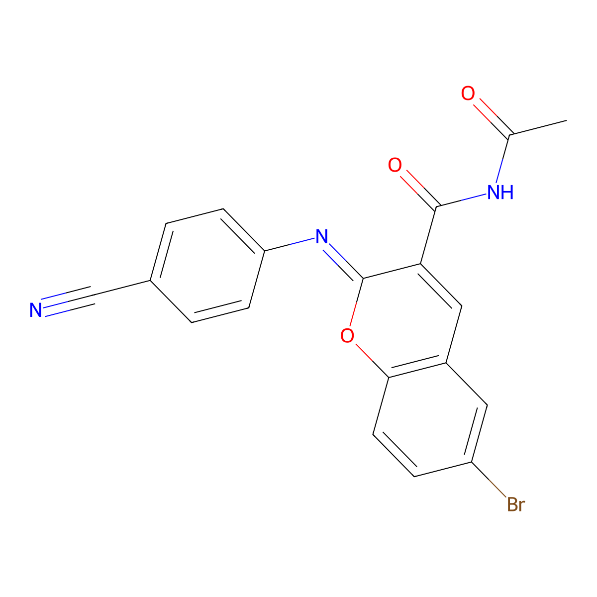 (2Z)-N-acetyl-6-bromo-2-[(4-cyanophenyl)imino]-2H-chromene-3-carboxamide molecular structure, CAS 312607-33-3