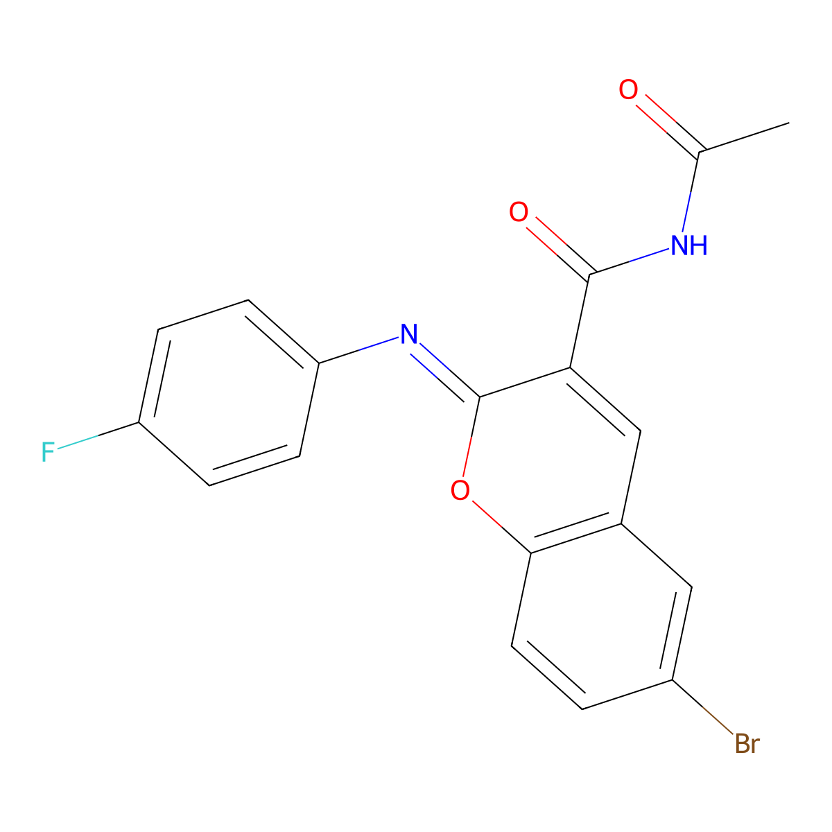 (2Z)-N-acetyl-6-bromo-2-[(4-fluorophenyl)imino]-2H-chromene-3-carboxamide molecular structure, CAS 312607-34-4