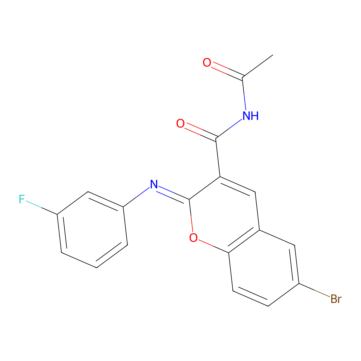 (2Z)-N-acetyl-6-bromo-2-[(3-fluorophenyl)imino]-2H-chromene-3-carboxamide molecular structure, CAS 312607-35-5