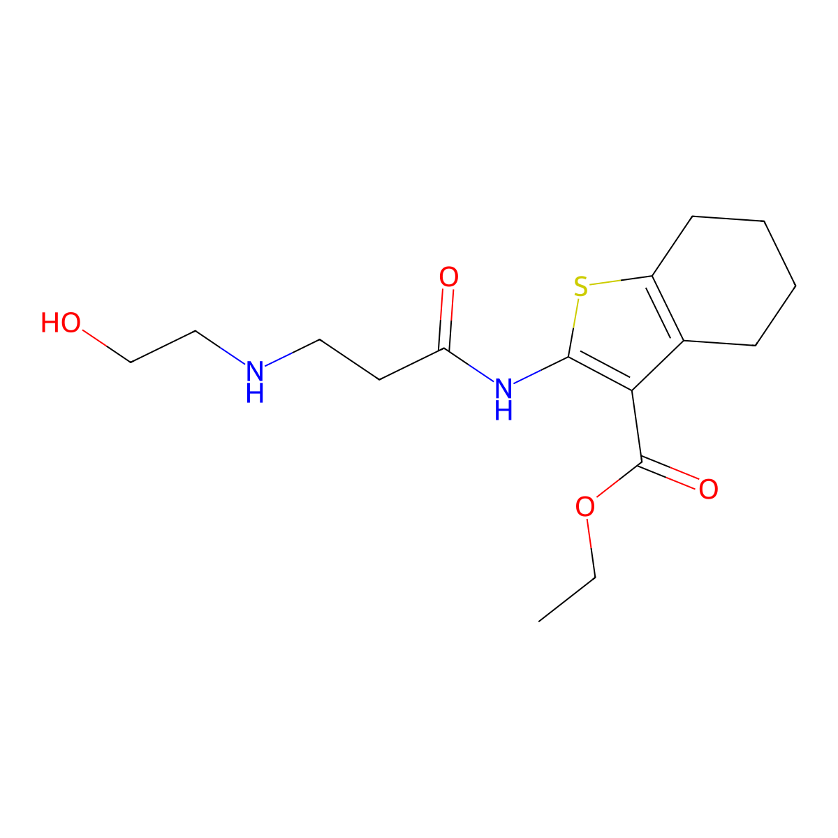 ethyl 2-{[N-(2-hydroxyethyl)-beta-alanyl]amino}-4,5,6,7-tetrahydro-1-benzothiophene-3-carboxylate molecular structure, CAS 312607-40-2