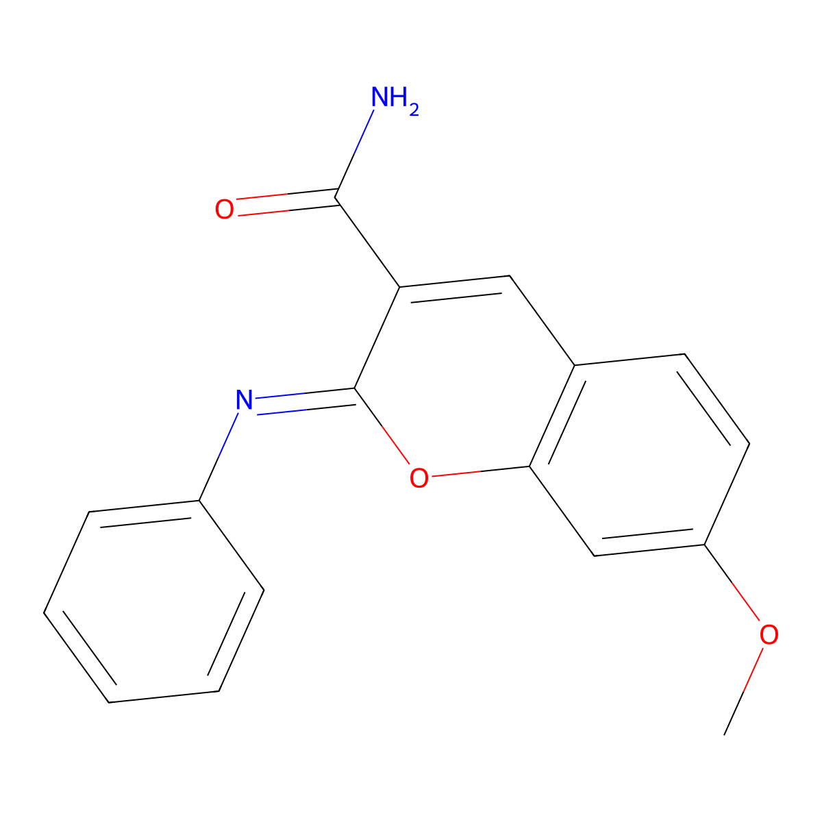 7-Methoxy-2-phenylimino-1-benzopyran-3-carboxamide molecular structure, CAS 312607-59-3