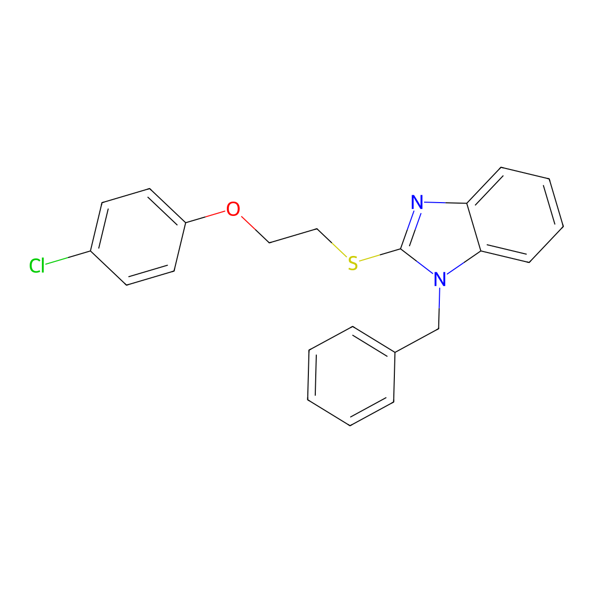 1-benzyl-2-{[2-(4-chlorophenoxy)ethyl]sulfanyl}-1H-benzimidazole molecular structure, CAS 312608-21-2