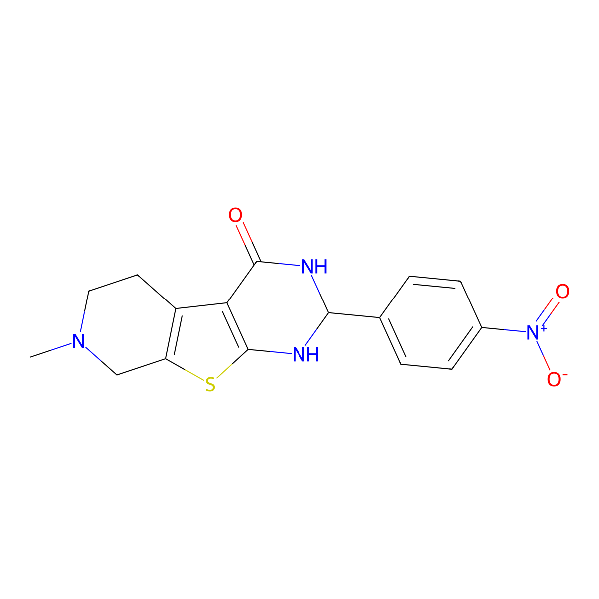 7-methyl-2-(4-nitrophenyl)-2,3,5,6,7,8-hexahydropyrido[4',3':4,5]thieno[2,3-d]pyrimidin-4(1H)-one molecular structure, CAS 312608-23-4