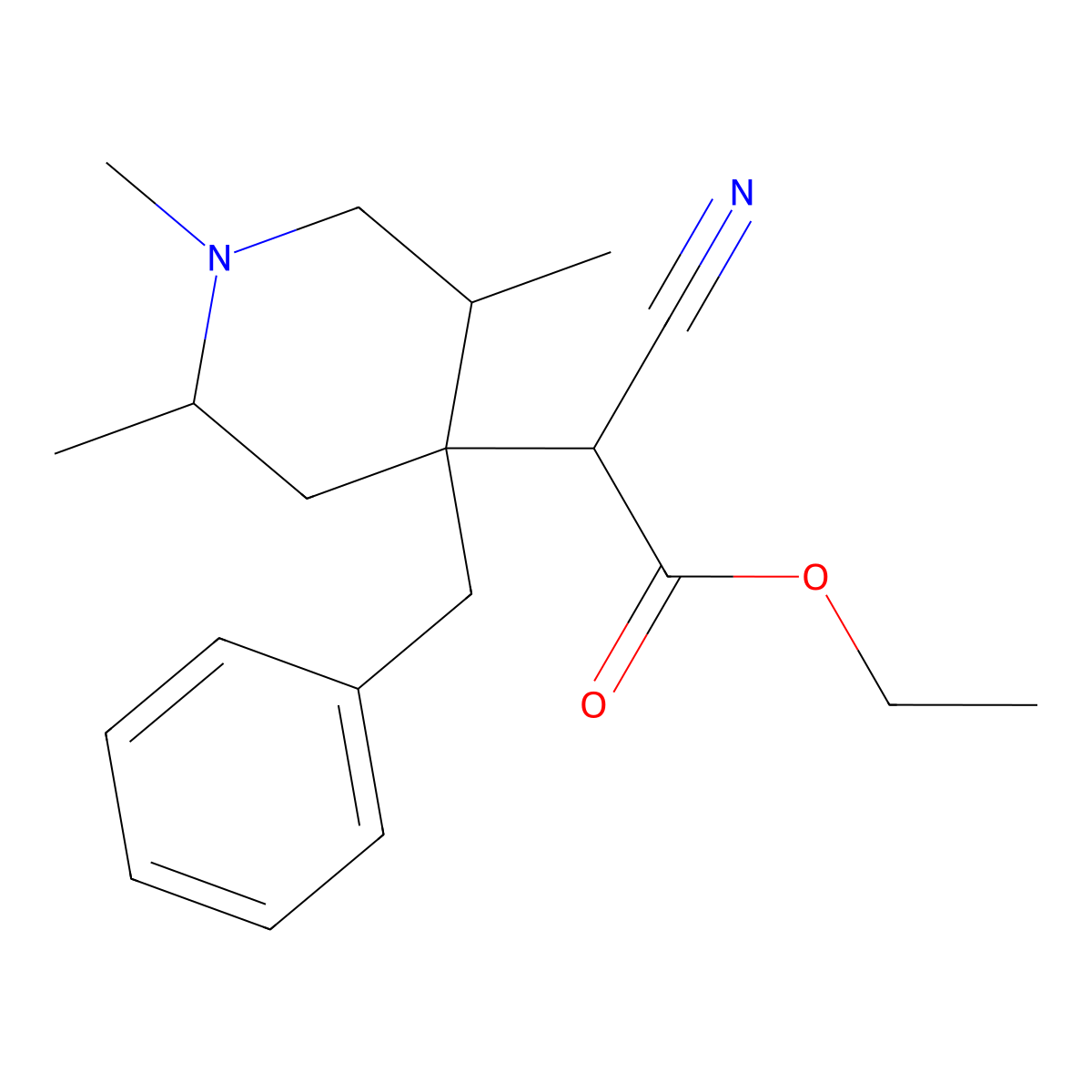 Ethyl (4-benzyl-1,2,5-trimethylpiperidin-4-yl)(cyano)acetate molecular structure, CAS 312608-93-8