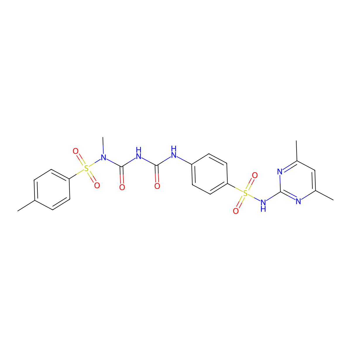 N-(((4-(N-(4,6-dimethylpyrimidin-2-yl)sulfamoyl)phenyl)carbamoyl)carbamoyl)-N,4-dimethylbenzenesulfonamide molecular structure, CAS 312614-00-9