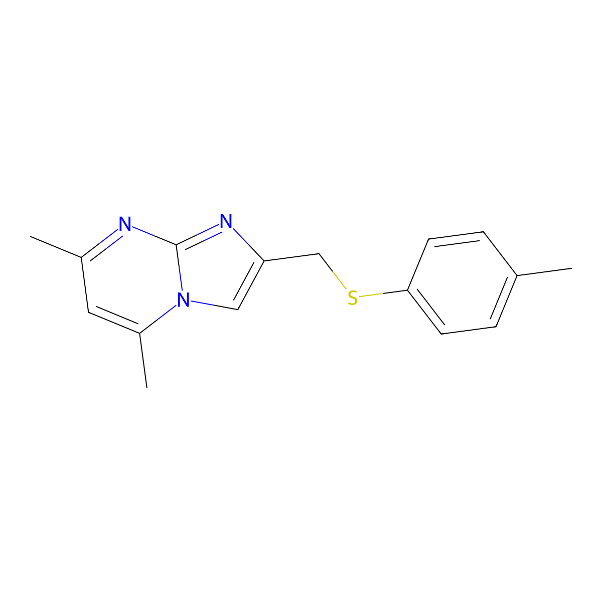 5,7-Dimethyl-2-((p-tolylthio)methyl)imidazo[1,2-a]pyrimidine molecular structure, CAS 312614-26-9