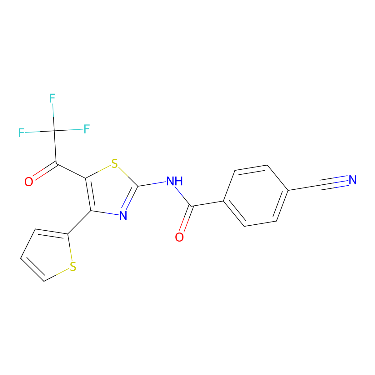 4-cyano-N-[4-thiophen-2-yl-5-(2,2,2-trifluoro-1-oxoethyl)-2-thiazolyl]benzamide molecular structure, CAS 312614-27-0