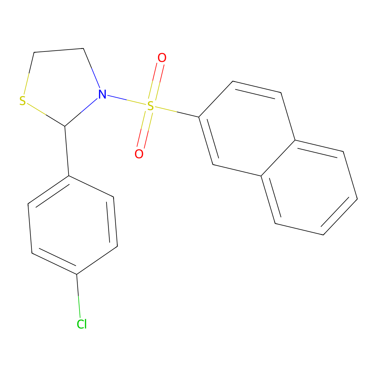 2-(4-Chlorophenyl)-3-(2-naphthylsulfonyl)-1,3-thiazolidine molecular structure, CAS 312615-53-5