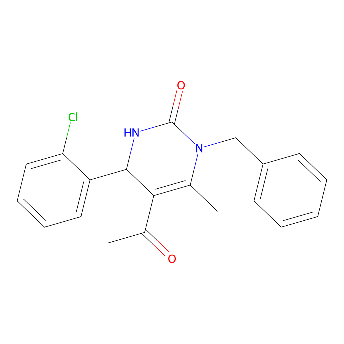 5-Acetyl-6-(2-chlorophenyl)-4-methyl-2-oxo-3-benzyl-1,3,6-trihydropyrimidine molecular structure, CAS 312615-60-4