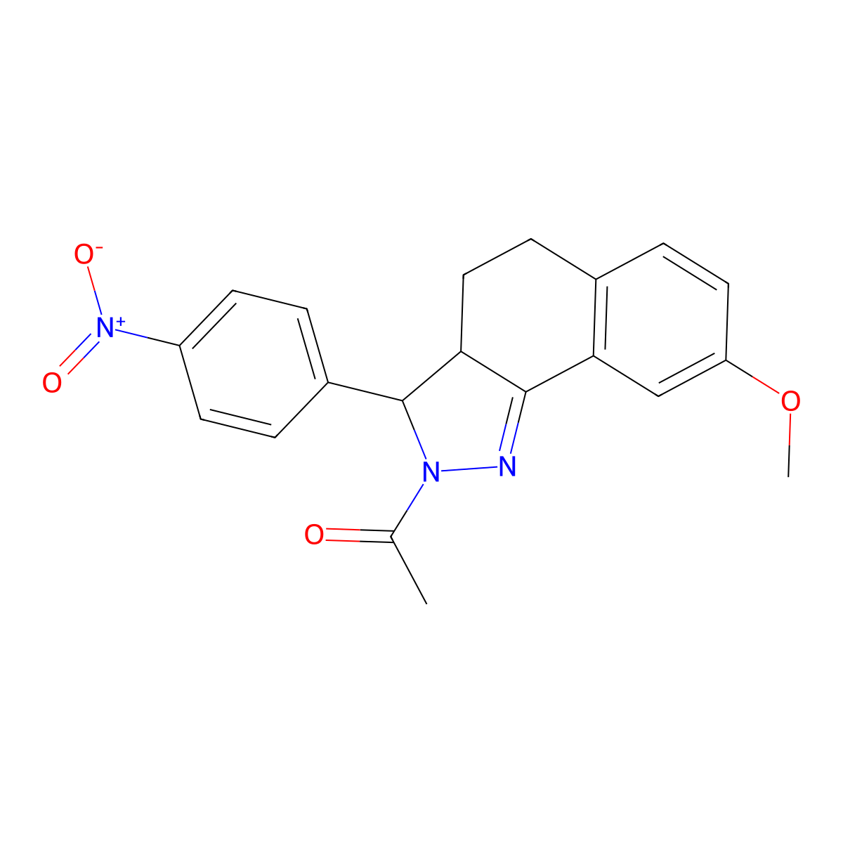 1-[8-Methoxy-3-(4-nitrophenyl)-3,3a,4,5-tetrahydrobenzo[g]indazol-2-yl]ethanone molecular structure, CAS 312615-91-1