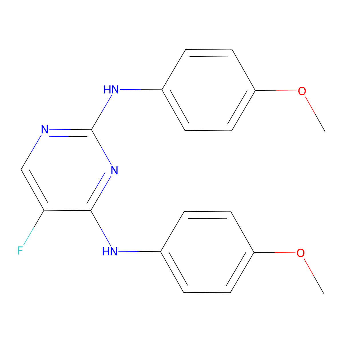 5-fluoro-N,N'-bis(4-methoxyphenyl)pyrimidine-2,4-diamine molecular structure, CAS 312616-70-9