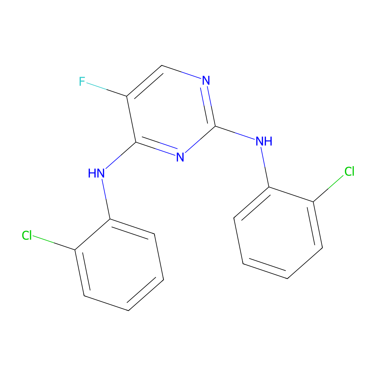 2,4-Pyrimidinediamine, N,N'-bis(2-chlorophenyl)-5-fluoro- molecular structure, CAS 312616-72-1