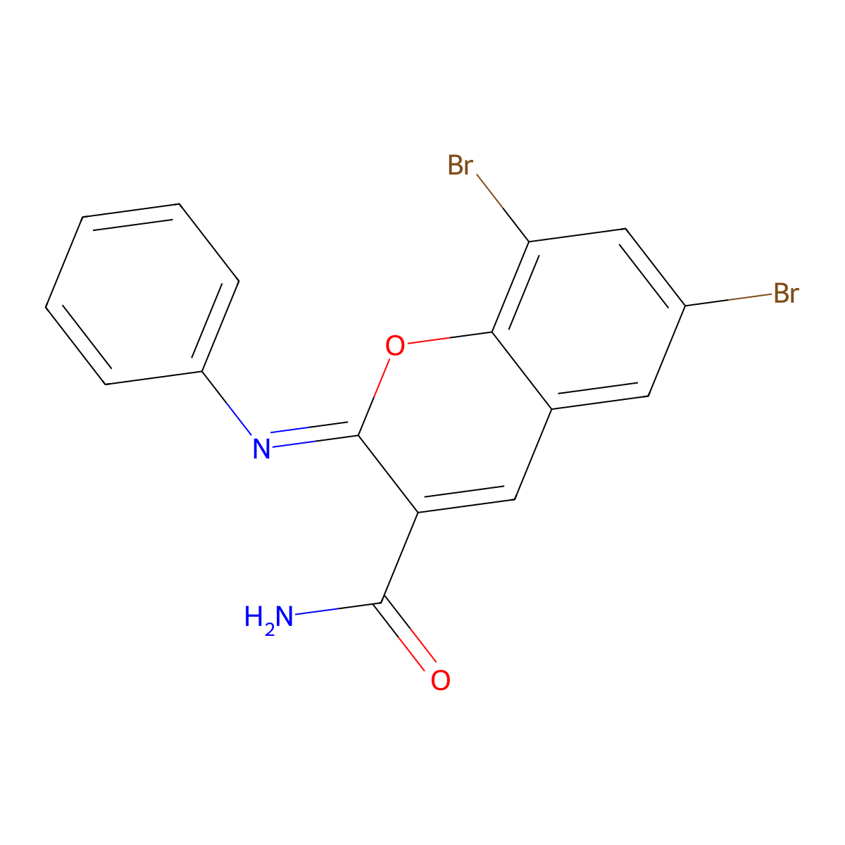 (2Z)-6,8-dibromo-2-(phenylimino)-2H-chromene-3-carboxamide molecular structure, CAS 312616-78-7